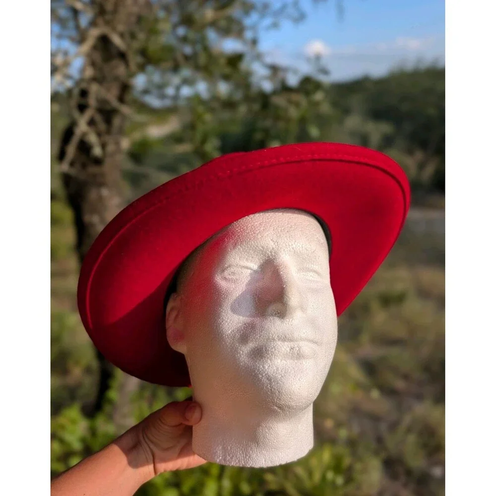 Vintage Outback Trading Co Blood RED Ascot 1322 100% Wool Hat Made In USA Medium